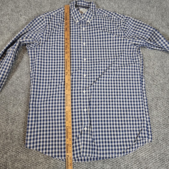 LL Bean Button Down‎ Men's L Reg Slighlty Fitted Cotton Blue Plaid Sleeve - Picture 5 of 7
